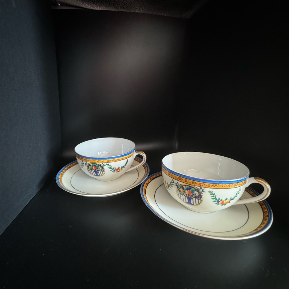 Pair of Noritake hand painted cups and saucers made in Japan fine China